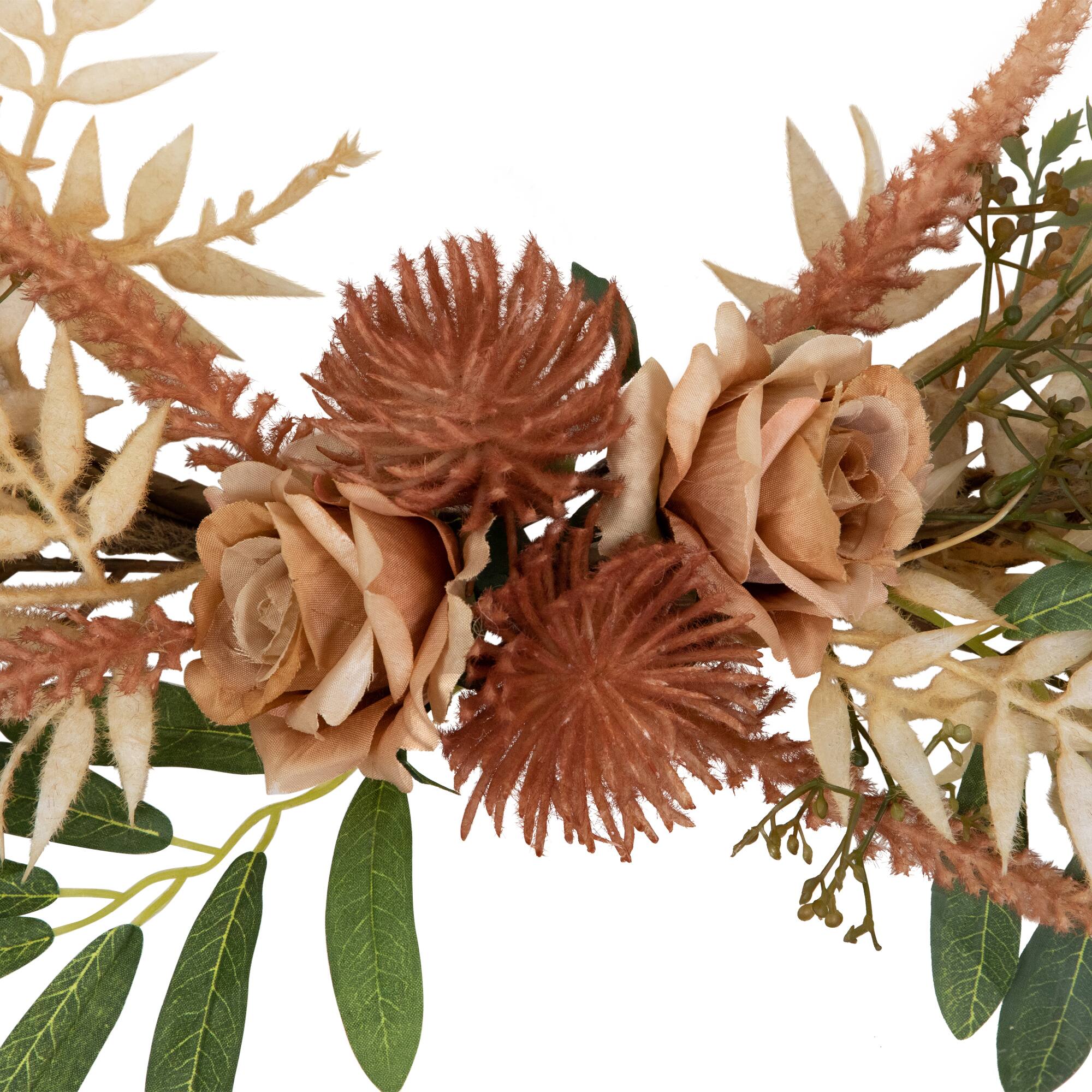 24" Fall Harvest Pale Roses with Foliage Artificial Wreath